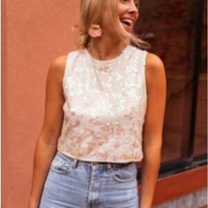 Easy Clothes Milou Women's Cream Sequin Glittery Top